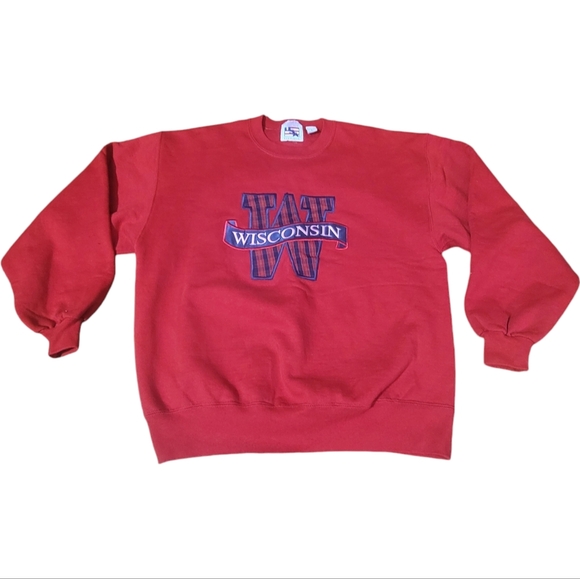 Vintage 90s Wisconsin Badgers Sweatshirt Size Large Embroidered USA Player B28 - Picture 1 of 7